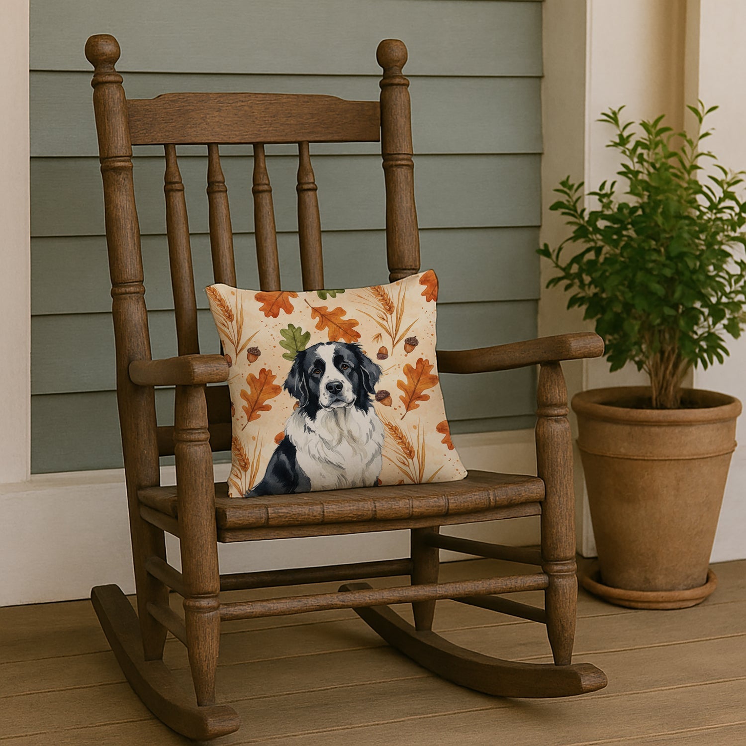 Landseer Newfoundland Heirloom Fall Decorative Throw Pillow 14x14 Indoor Outdoor Accent Cushion, Fabric Cover with Insert for Sofa, Bed, Porch & Living Room