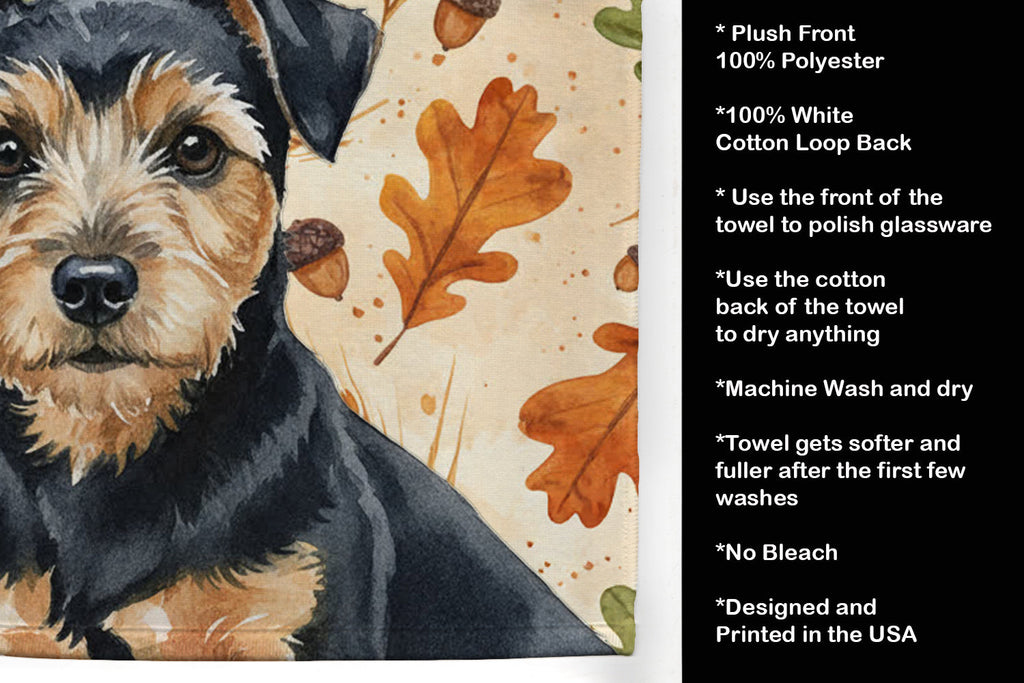 Black and Tan Norfolk Terrier Heirloom Fall Kitchen Towel Velour Plush Front and Cotton Loop Back Machine Washable