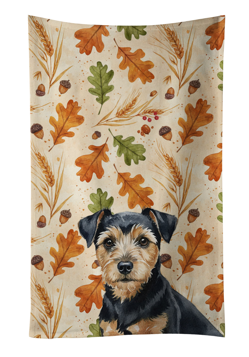 Black and Tan Norfolk Terrier Heirloom Fall Kitchen Towel Velour Plush Front and Cotton Loop Back Machine Washable