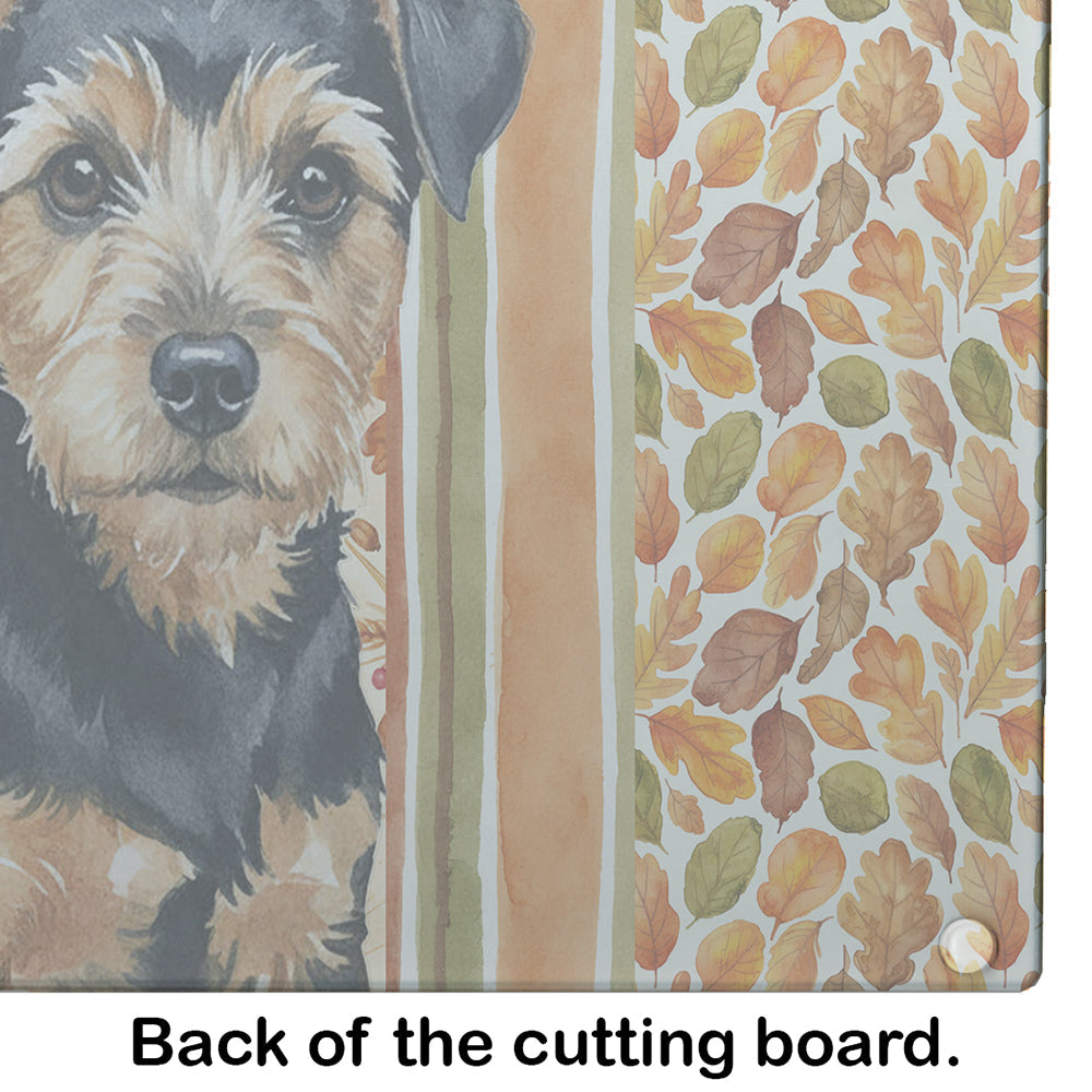 Black and Tan Norfolk Terrier Heirloom Fall Cutting Board Tempered Glass Kitchen Cutting Surface, Heat Resistant Chopping, Non-Slip Feet, Food Prep & Serving