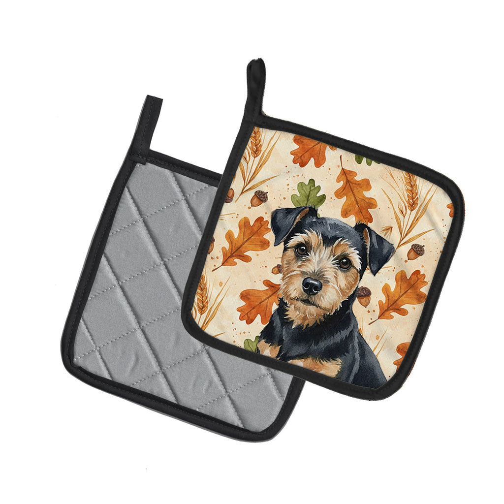Black and Tan Norfolk Terrier Heirloom Fall Pot Holder Set of 2 Heat Resistant Quilted Hot Pads 7.5 x 7.5 Inch, Insulated Kitchen Trivets for Cooking & Baking