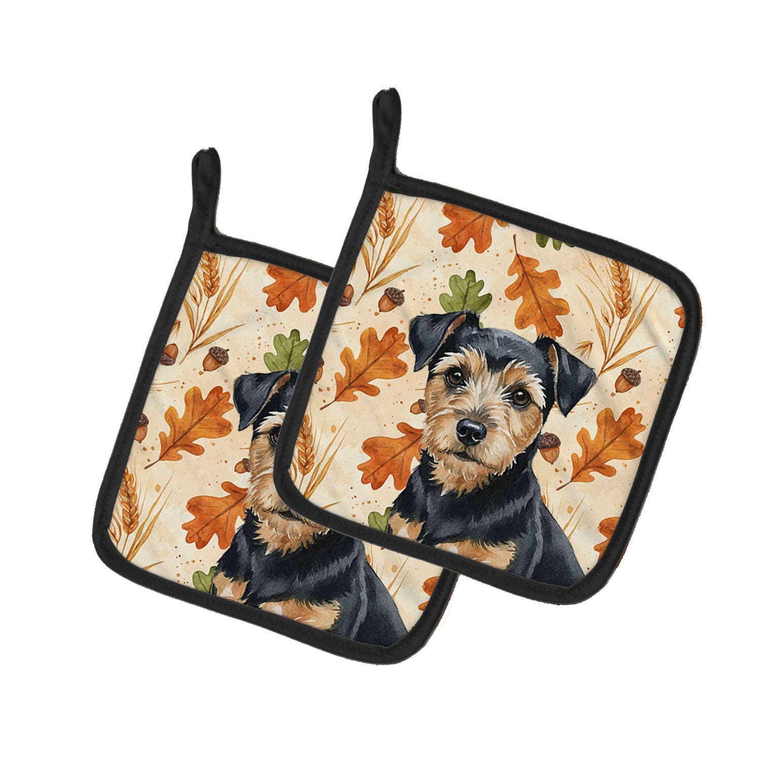 Black and Tan Norfolk Terrier Heirloom Fall Pot Holder Set of 2 Heat Resistant Quilted Hot Pads 7.5 x 7.5 Inch, Insulated Kitchen Trivets for Cooking & Baking