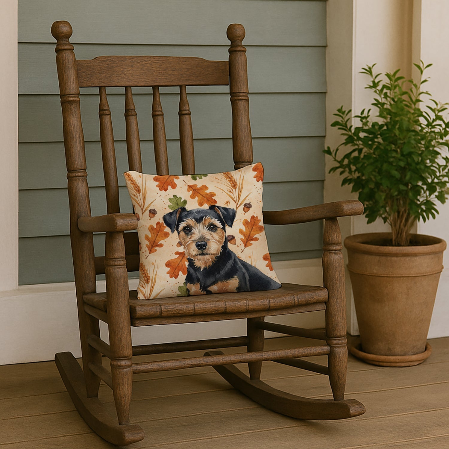 Black and Tan Norfolk Terrier Heirloom Fall Decorative Throw Pillow 14x14 Indoor Outdoor Accent Cushion, Fabric Cover with Insert for Sofa, Bed, Porch & Living Room