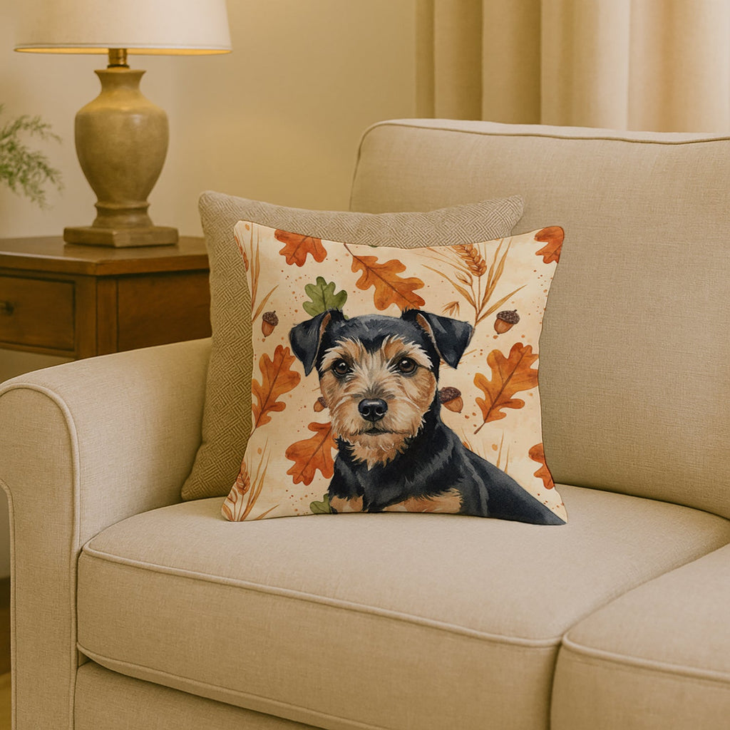 Black and Tan Norfolk Terrier Heirloom Fall Decorative Throw Pillow 18x18 Indoor Outdoor Accent Cushion, Fabric Cover with Insert for Sofa, Bed, Porch & Living Room