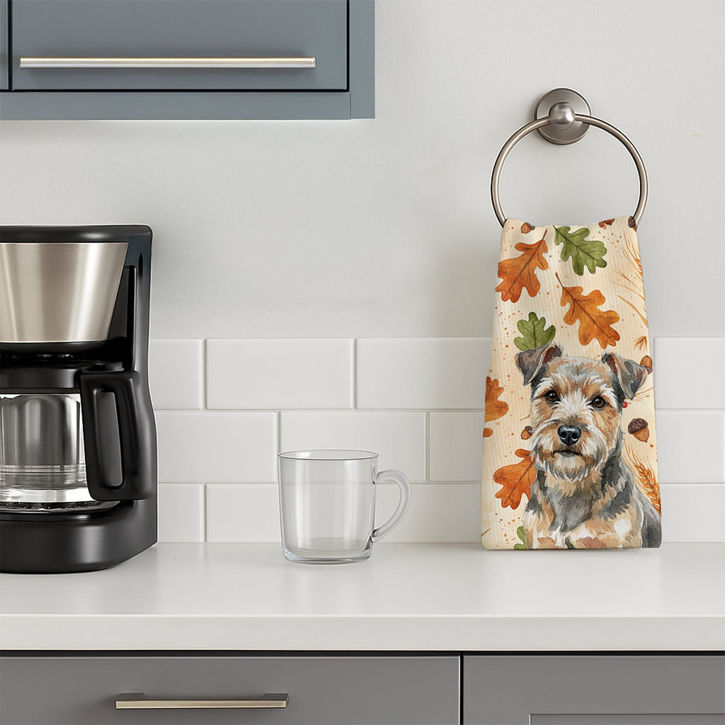 Grizzle and Tan Norfolk Terrier Heirloom Fall Kitchen Towel Velour Plush Front and Cotton Loop Back Machine Washable