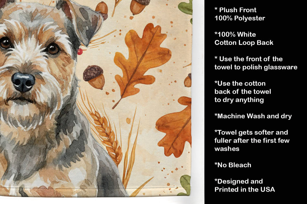 Grizzle and Tan Norfolk Terrier Heirloom Fall Kitchen Towel Velour Plush Front and Cotton Loop Back Machine Washable