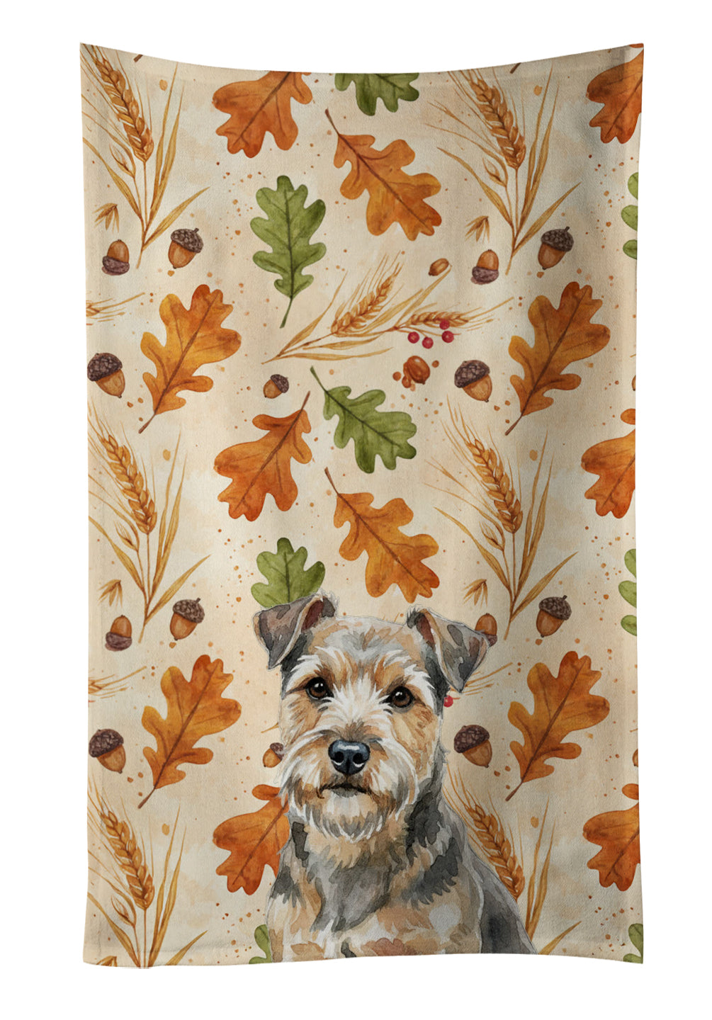 Grizzle and Tan Norfolk Terrier Heirloom Fall Kitchen Towel Velour Plush Front and Cotton Loop Back Machine Washable
