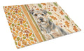 Grizzle and Tan Norfolk Terrier Heirloom Fall Cutting Board Tempered Glass Kitchen Cutting Surface, Heat Resistant Chopping, Non-Slip Feet, Food Prep & Serving