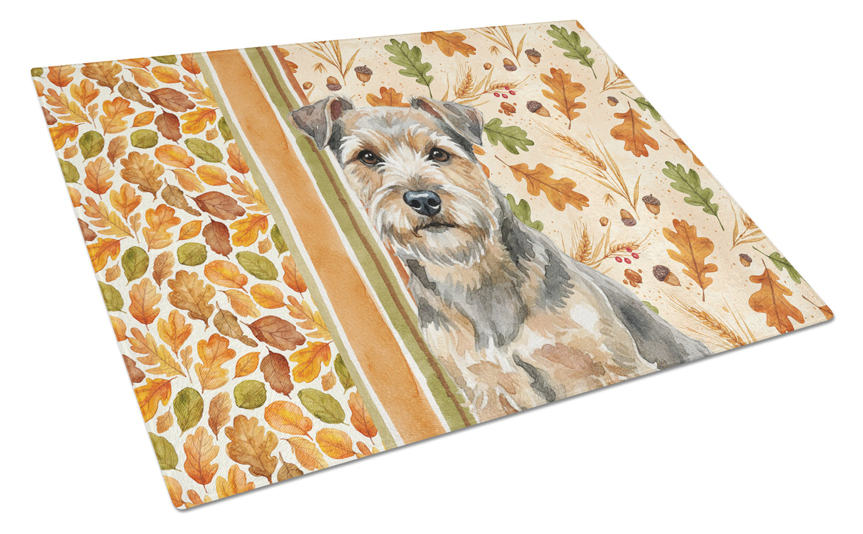 Grizzle and Tan Norfolk Terrier Heirloom Fall Cutting Board Tempered Glass Kitchen Cutting Surface, Heat Resistant Chopping, Non-Slip Feet, Food Prep & Serving