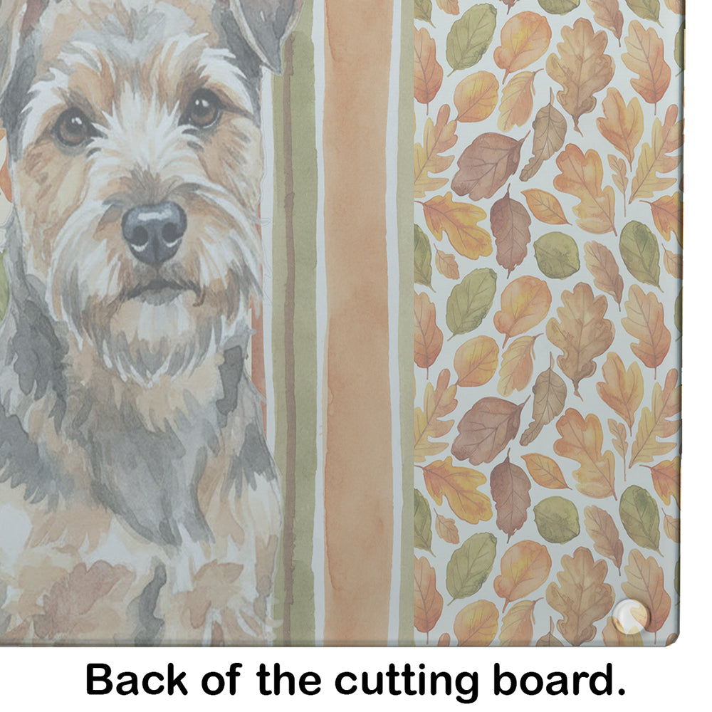 Grizzle and Tan Norfolk Terrier Heirloom Fall Cutting Board Tempered Glass Kitchen Cutting Surface, Heat Resistant Chopping, Non-Slip Feet, Food Prep & Serving