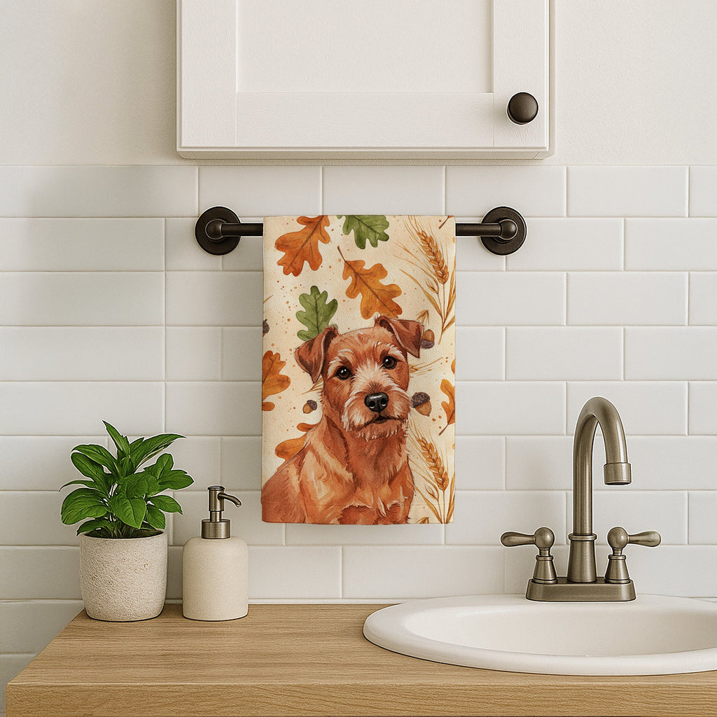 Red Norfolk Terrier Heirloom Fall Kitchen Towel Velour Plush Front and Cotton Loop Back Machine Washable