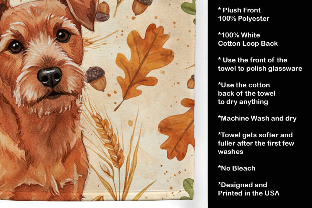 Red Norfolk Terrier Heirloom Fall Kitchen Towel Velour Plush Front and Cotton Loop Back Machine Washable
