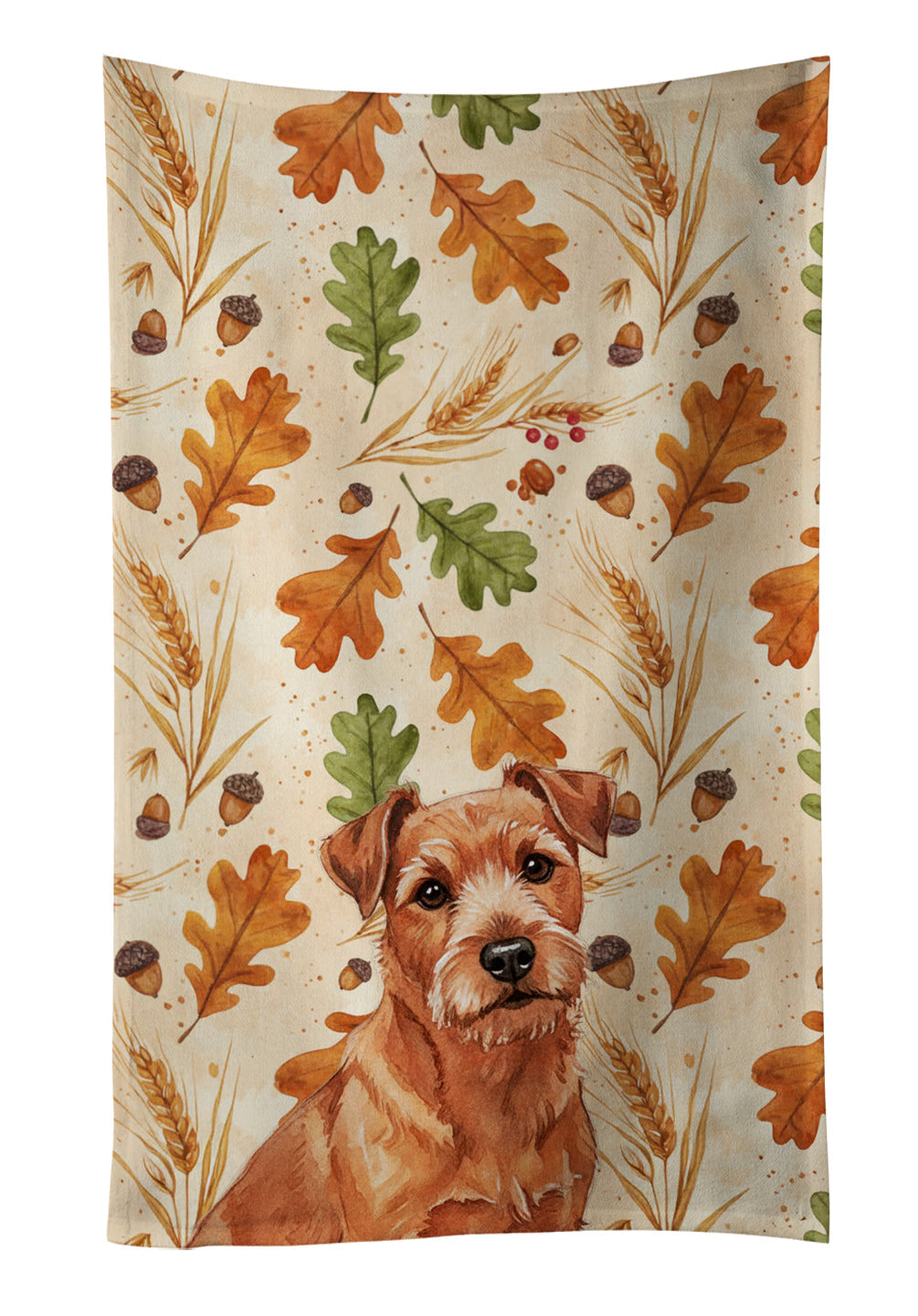 Red Norfolk Terrier Heirloom Fall Kitchen Towel Velour Plush Front and Cotton Loop Back Machine Washable