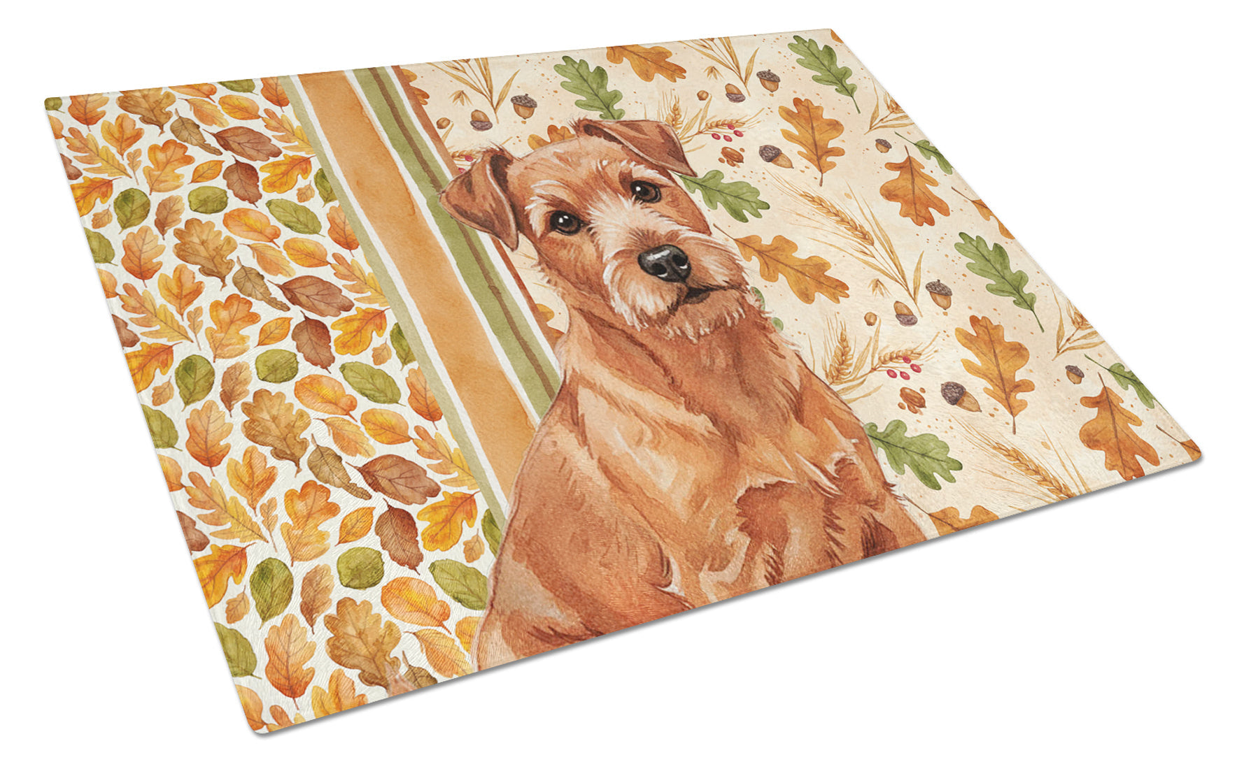 Red Norfolk Terrier Heirloom Fall Cutting Board Tempered Glass Kitchen Cutting Surface, Heat Resistant Chopping, Non-Slip Feet, Food Prep & Serving