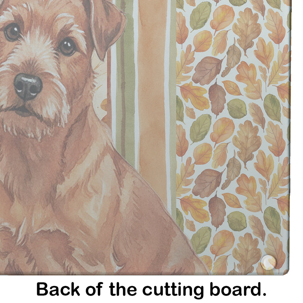 Red Norfolk Terrier Heirloom Fall Cutting Board Tempered Glass Kitchen Cutting Surface, Heat Resistant Chopping, Non-Slip Feet, Food Prep & Serving
