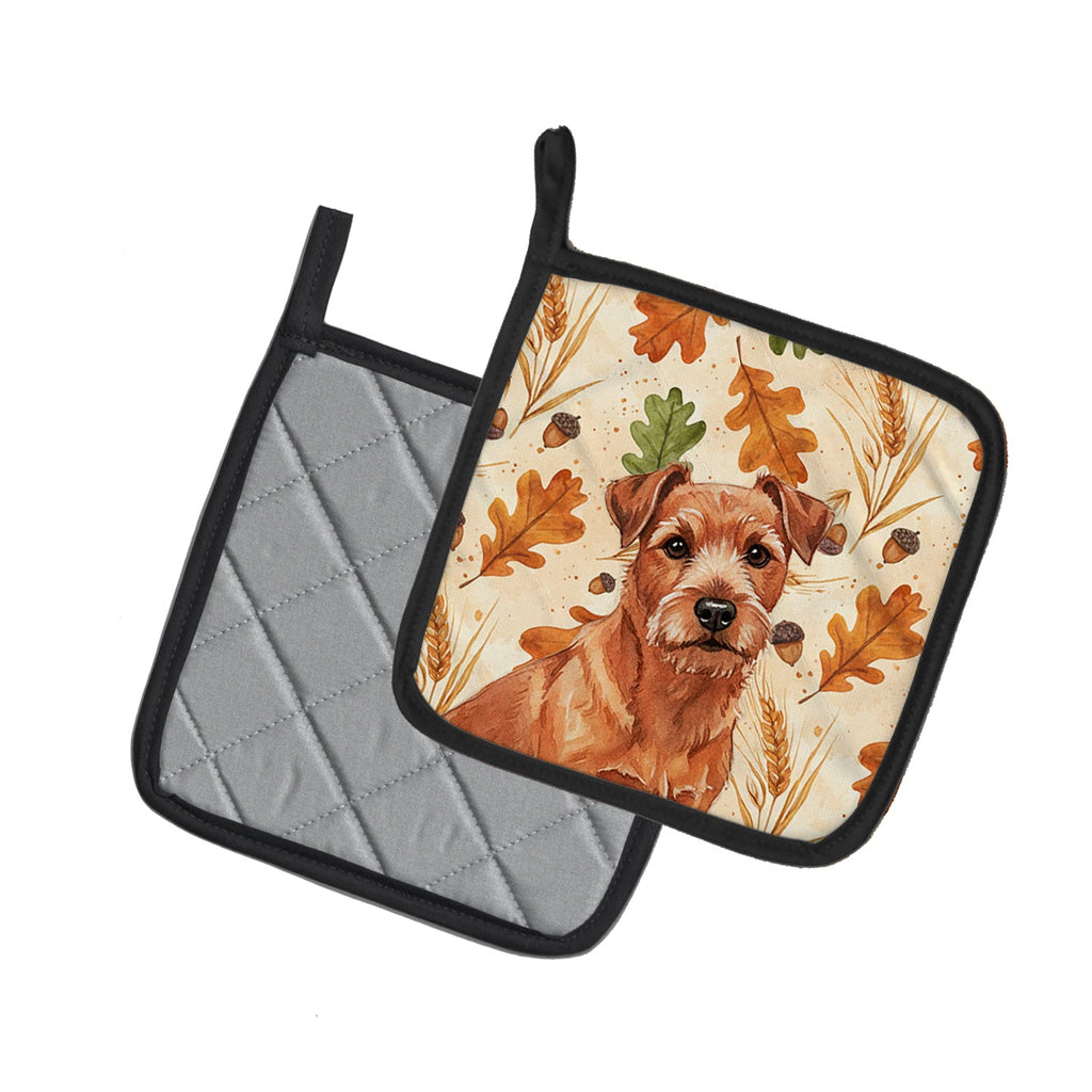 Red Norfolk Terrier Heirloom Fall Pot Holder Set of 2 Heat Resistant Quilted Hot Pads 7.5 x 7.5 Inch, Insulated Kitchen Trivets for Cooking & Baking