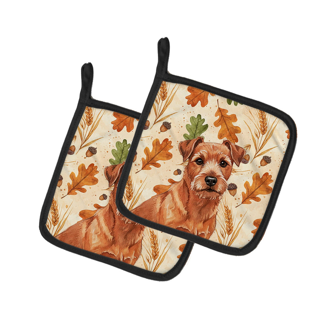 Red Norfolk Terrier Heirloom Fall Pot Holder Set of 2 Heat Resistant Quilted Hot Pads 7.5 x 7.5 Inch, Insulated Kitchen Trivets for Cooking & Baking