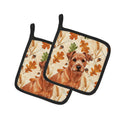 Red Norfolk Terrier Heirloom Fall Pot Holder Set of 2 Heat Resistant Quilted Hot Pads 7.5 x 7.5 Inch, Insulated Kitchen Trivets for Cooking & Baking