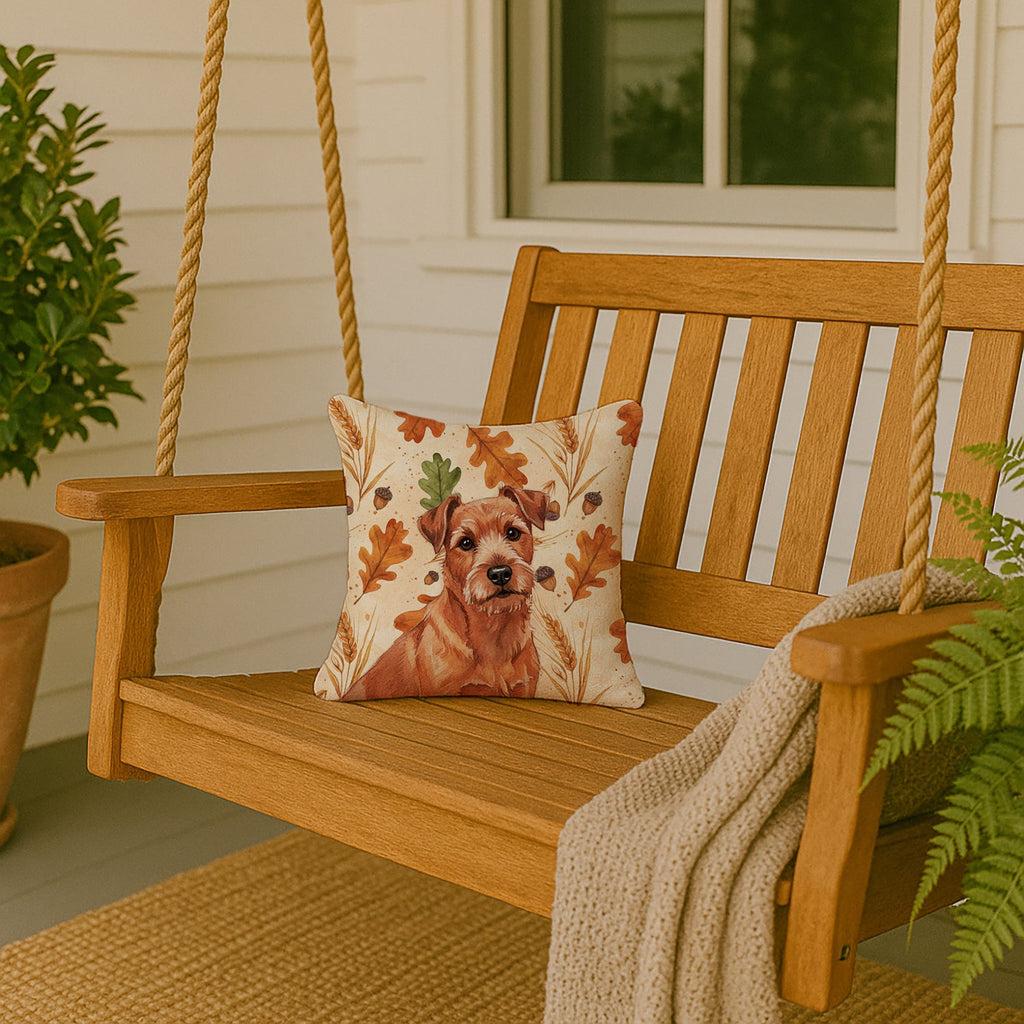 Red Norfolk Terrier Heirloom Fall Decorative Throw Pillow 14x14 Indoor Outdoor Accent Cushion, Fabric Cover with Insert for Sofa, Bed, Porch & Living Room