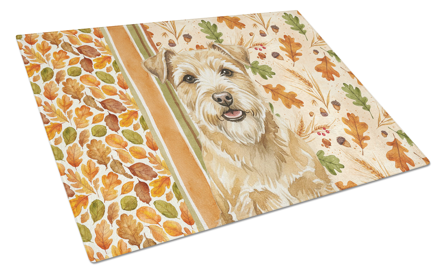 Wheaten Norfolk Terrier Heirloom Fall Cutting Board Tempered Glass Kitchen Cutting Surface, Heat Resistant Chopping, Non-Slip Feet, Food Prep & Serving