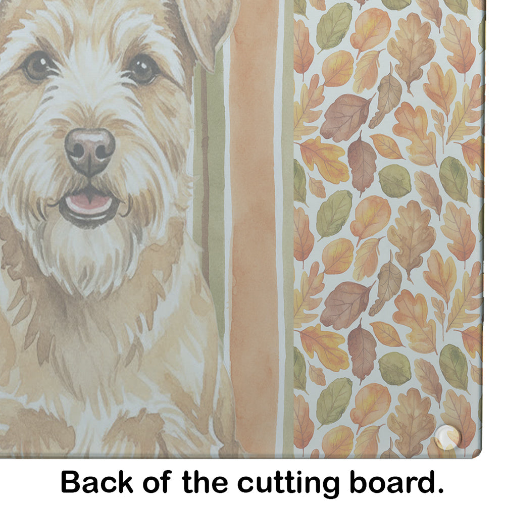 Wheaten Norfolk Terrier Heirloom Fall Cutting Board Tempered Glass Kitchen Cutting Surface, Heat Resistant Chopping, Non-Slip Feet, Food Prep & Serving