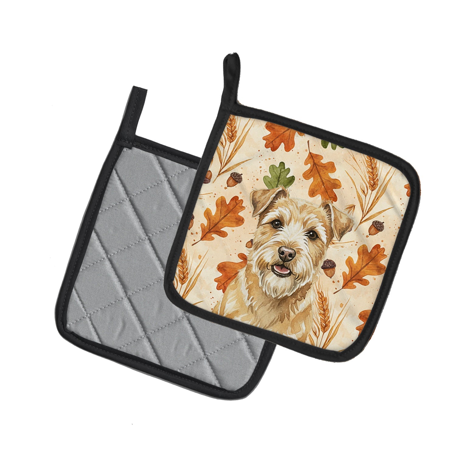 Wheaten Norfolk Terrier Heirloom Fall Pot Holder Set of 2 Heat Resistant Quilted Hot Pads 7.5 x 7.5 Inch, Insulated Kitchen Trivets for Cooking & Baking