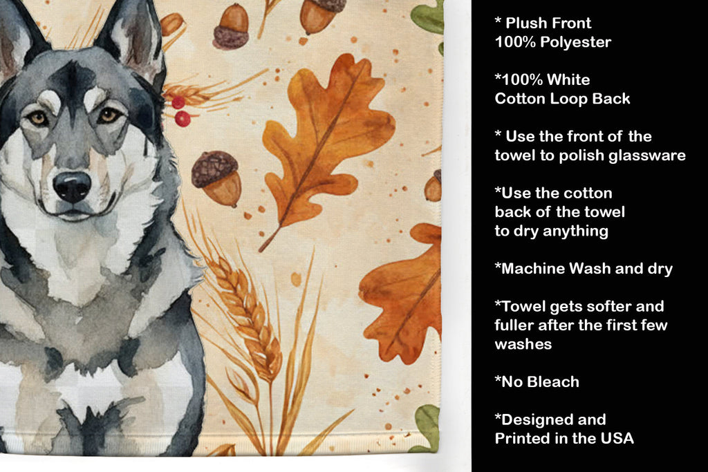 Norwegian Elkhound Heirloom Fall Kitchen Towel Velour Plush Front and Cotton Loop Back Machine Washable