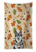 Norwegian Elkhound Heirloom Fall Kitchen Towel Velour Plush Front and Cotton Loop Back Machine Washable