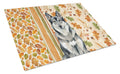 Norwegian Elkhound Heirloom Fall Cutting Board Tempered Glass Kitchen Cutting Surface, Heat Resistant Chopping, Non-Slip Feet, Food Prep & Serving