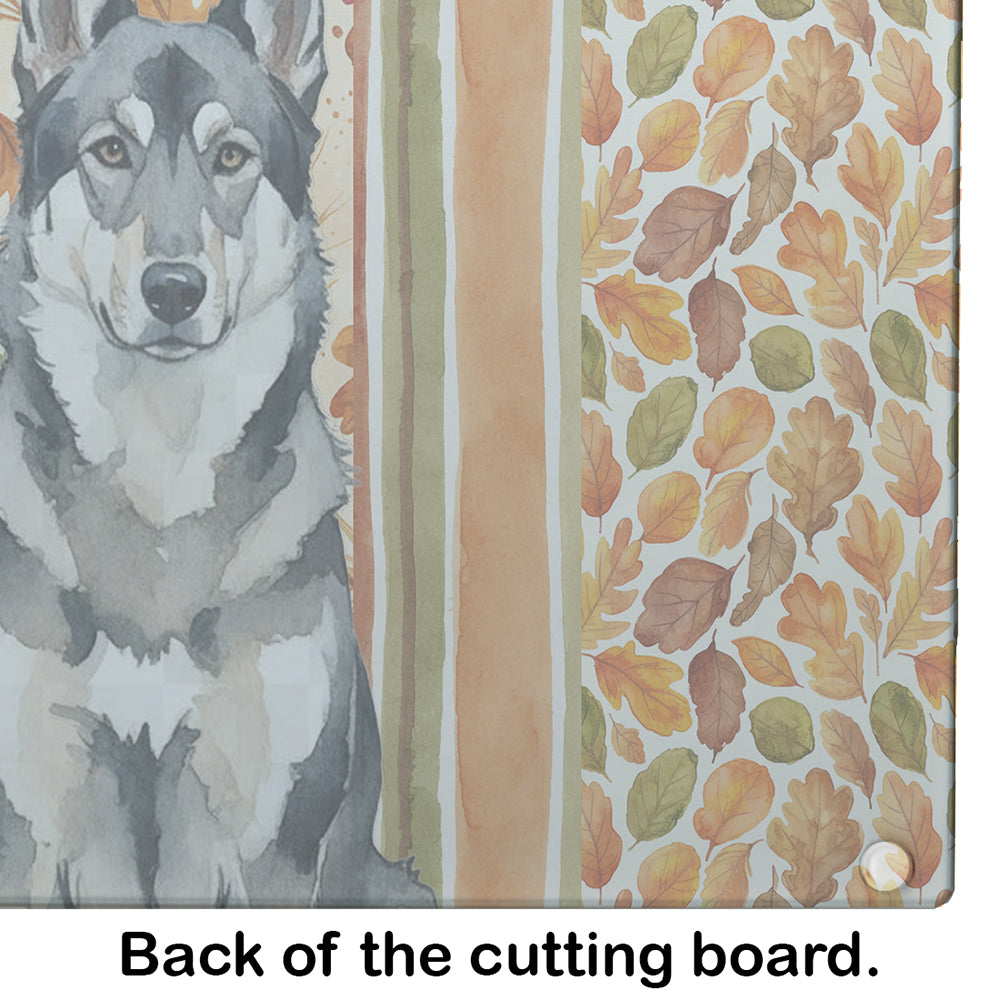 Norwegian Elkhound Heirloom Fall Cutting Board Tempered Glass Kitchen Cutting Surface, Heat Resistant Chopping, Non-Slip Feet, Food Prep & Serving