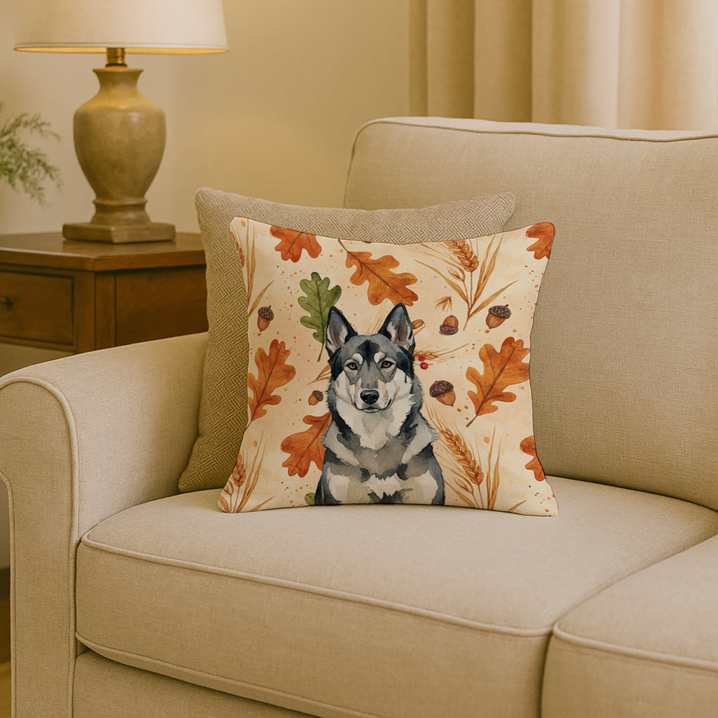 Norwegian Elkhound Heirloom Fall Decorative Throw Pillow 18x18 Indoor Outdoor Accent Cushion, Fabric Cover with Insert for Sofa, Bed, Porch & Living Room