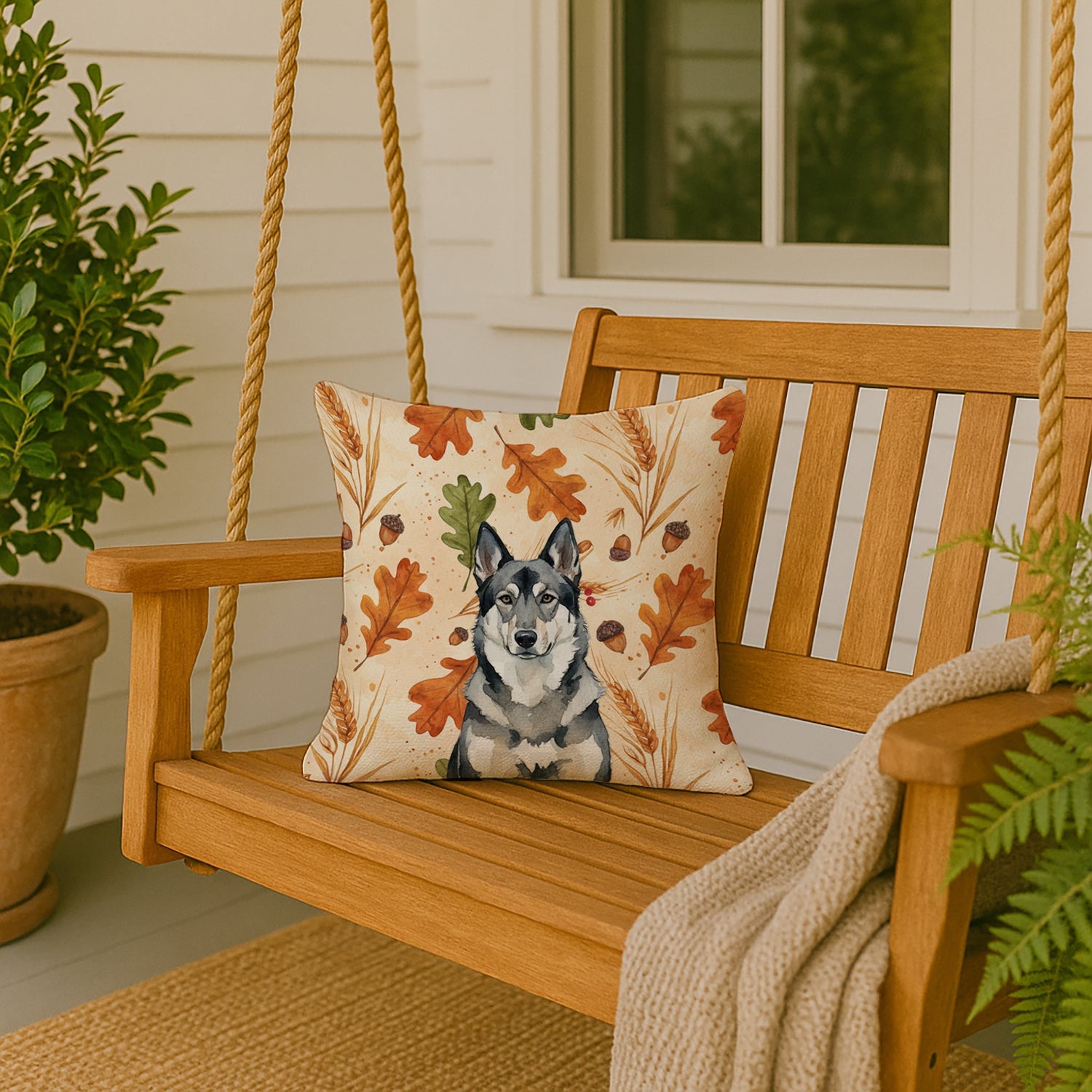 Norwegian Elkhound Heirloom Fall Decorative Throw Pillow 18x18 Indoor Outdoor Accent Cushion, Fabric Cover with Insert for Sofa, Bed, Porch & Living Room