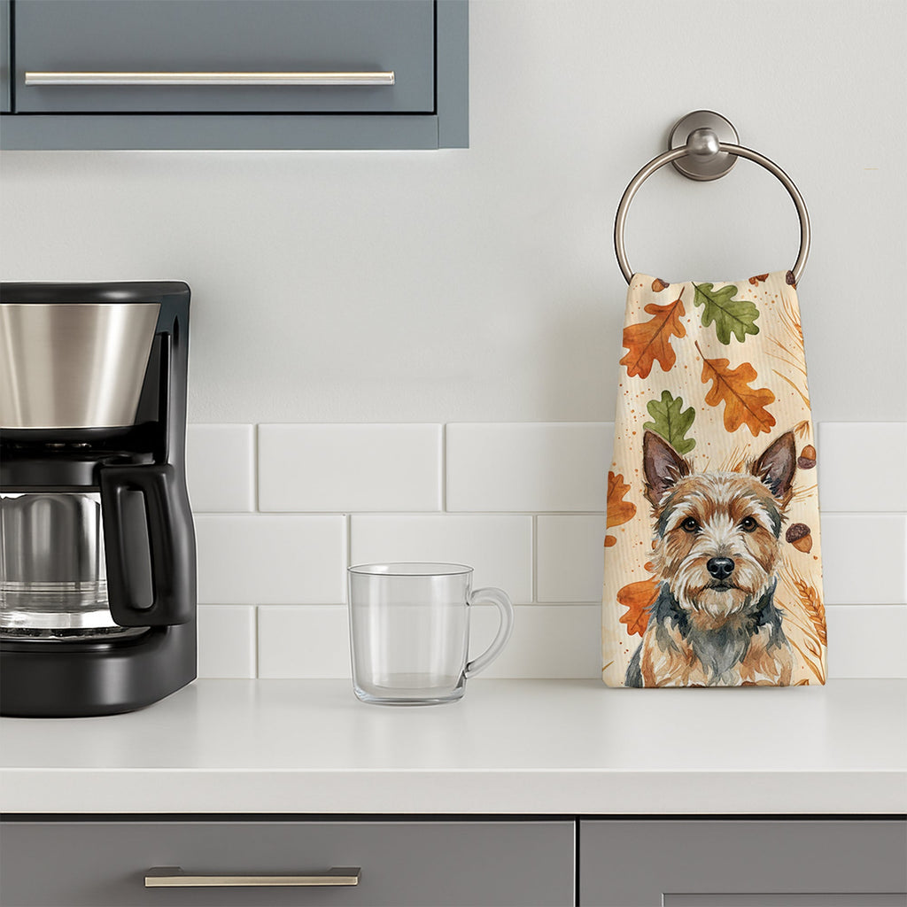 Norwich Terrier Heirloom Fall Kitchen Towel Velour Plush Front and Cotton Loop Back Machine Washable