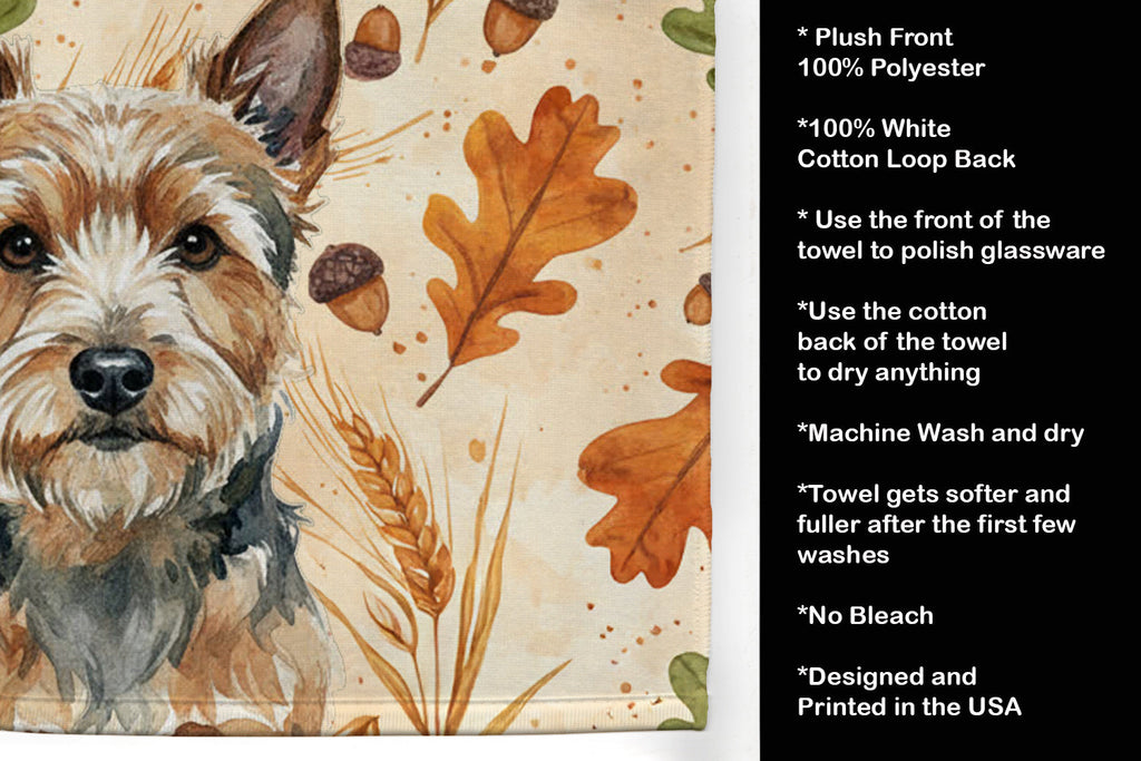 Norwich Terrier Heirloom Fall Kitchen Towel Velour Plush Front and Cotton Loop Back Machine Washable