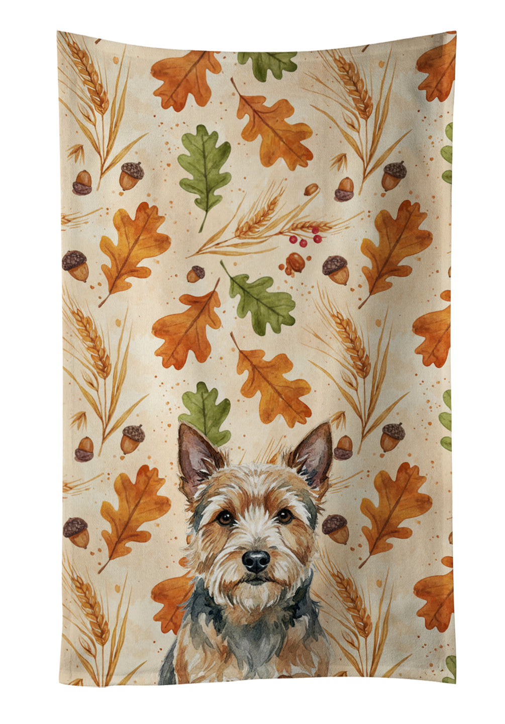 Norwich Terrier Heirloom Fall Kitchen Towel Velour Plush Front and Cotton Loop Back Machine Washable