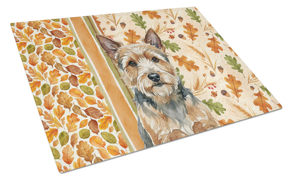 Norwich Terrier Heirloom Fall Cutting Board Tempered Glass Kitchen Cutting Surface, Heat Resistant Chopping, Non-Slip Feet, Food Prep & Serving