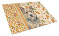 Norwich Terrier Heirloom Fall Cutting Board Tempered Glass Kitchen Cutting Surface, Heat Resistant Chopping, Non-Slip Feet, Food Prep & Serving