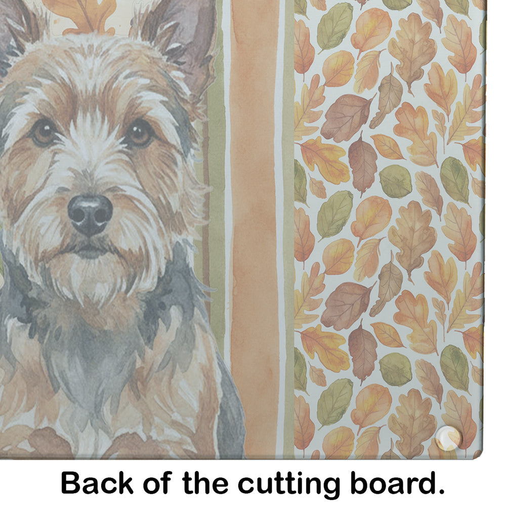 Norwich Terrier Heirloom Fall Cutting Board Tempered Glass Kitchen Cutting Surface, Heat Resistant Chopping, Non-Slip Feet, Food Prep & Serving