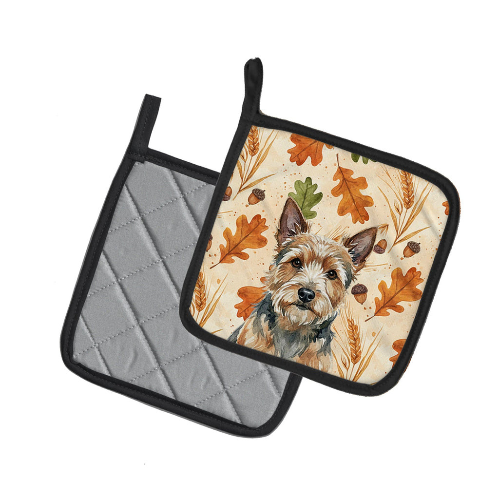 Norwich Terrier Heirloom Fall Pot Holder Set of 2 Heat Resistant Quilted Hot Pads 7.5 x 7.5 Inch, Insulated Kitchen Trivets for Cooking & Baking