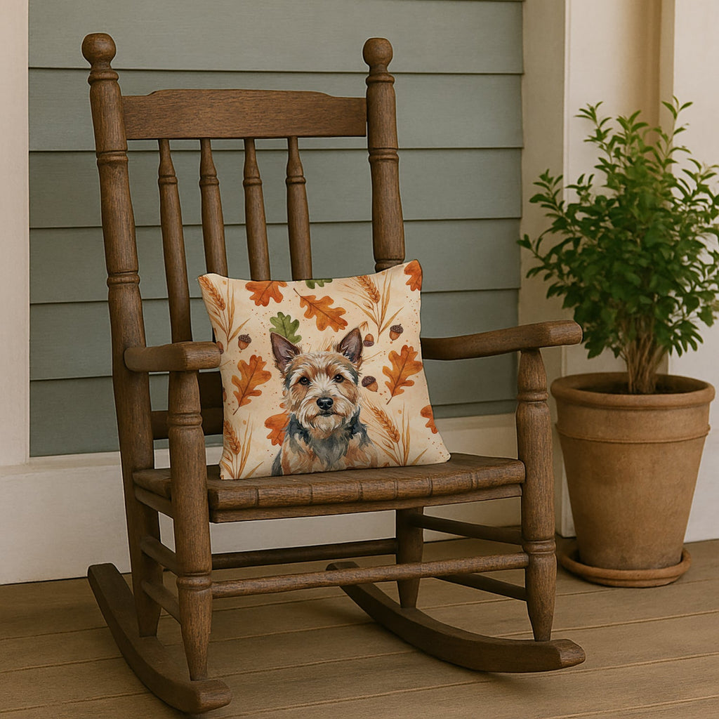Norwich Terrier Heirloom Fall Decorative Throw Pillow 14x14 Indoor Outdoor Accent Cushion, Fabric Cover with Insert for Sofa, Bed, Porch & Living Room