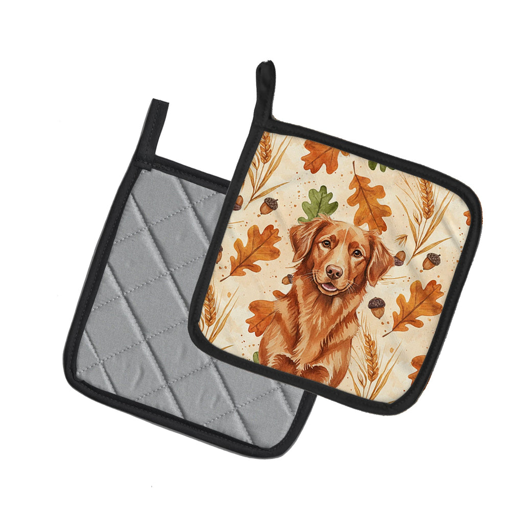 Copper Nova Scotia Duck Tolling Retriever Heirloom Fall Pot Holder Set of 2 Heat Resistant Quilted Hot Pads 7.5 x 7.5 Inch, Insulated Kitchen Trivets for Cooking & Baking