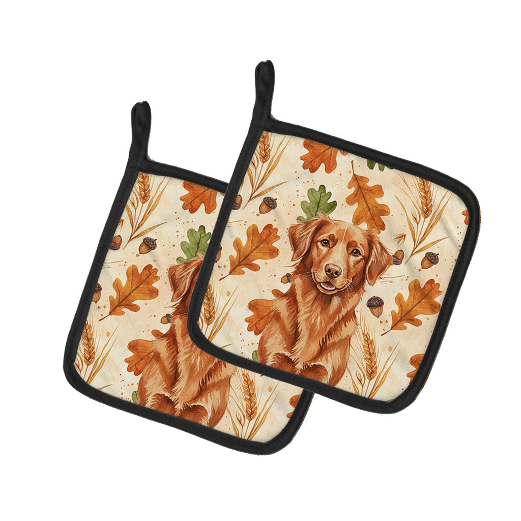 Copper Nova Scotia Duck Tolling Retriever Heirloom Fall Pot Holder Set of 2 Heat Resistant Quilted Hot Pads 7.5 x 7.5 Inch, Insulated Kitchen Trivets for Cooking & Baking