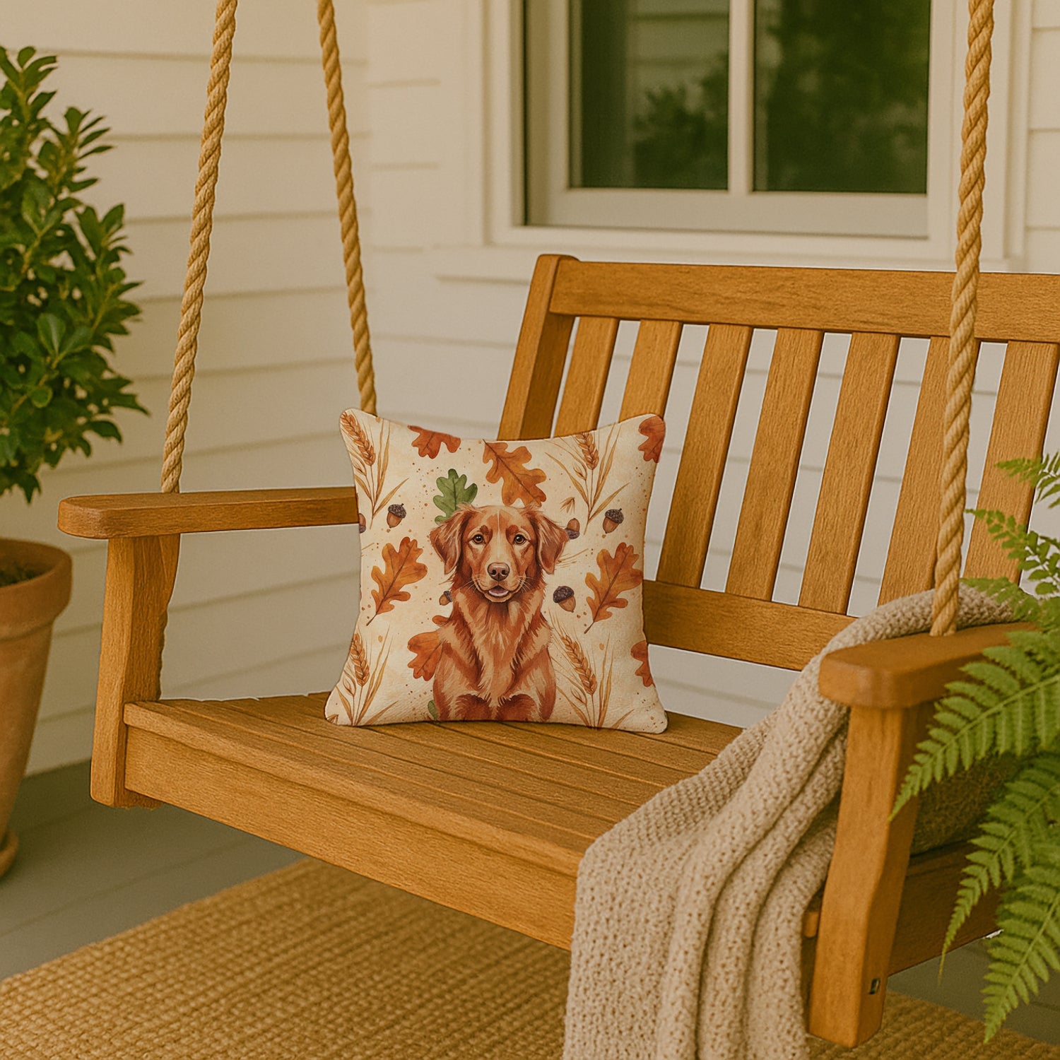 Copper Nova Scotia Duck Tolling Retriever Heirloom Fall Decorative Throw Pillow 14x14 Indoor Outdoor Accent Cushion, Fabric Cover with Insert for Sofa, Bed, Porch & Living Room