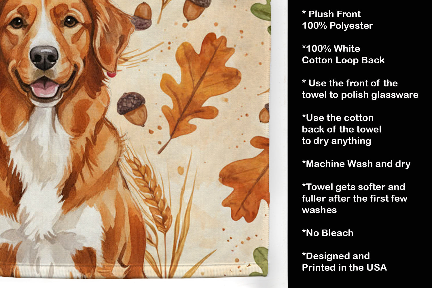 Orange Nova Scotia Duck Tolling Retriever Heirloom Fall Kitchen Towel Velour Plush Front and Cotton Loop Back Machine Washable