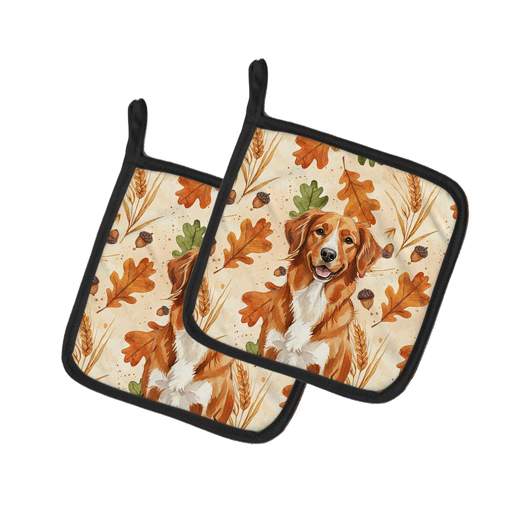 Orange Nova Scotia Duck Tolling Retriever Heirloom Fall Pot Holder Set of 2 Heat Resistant Quilted Hot Pads 7.5 x 7.5 Inch, Insulated Kitchen Trivets for Cooking & Baking