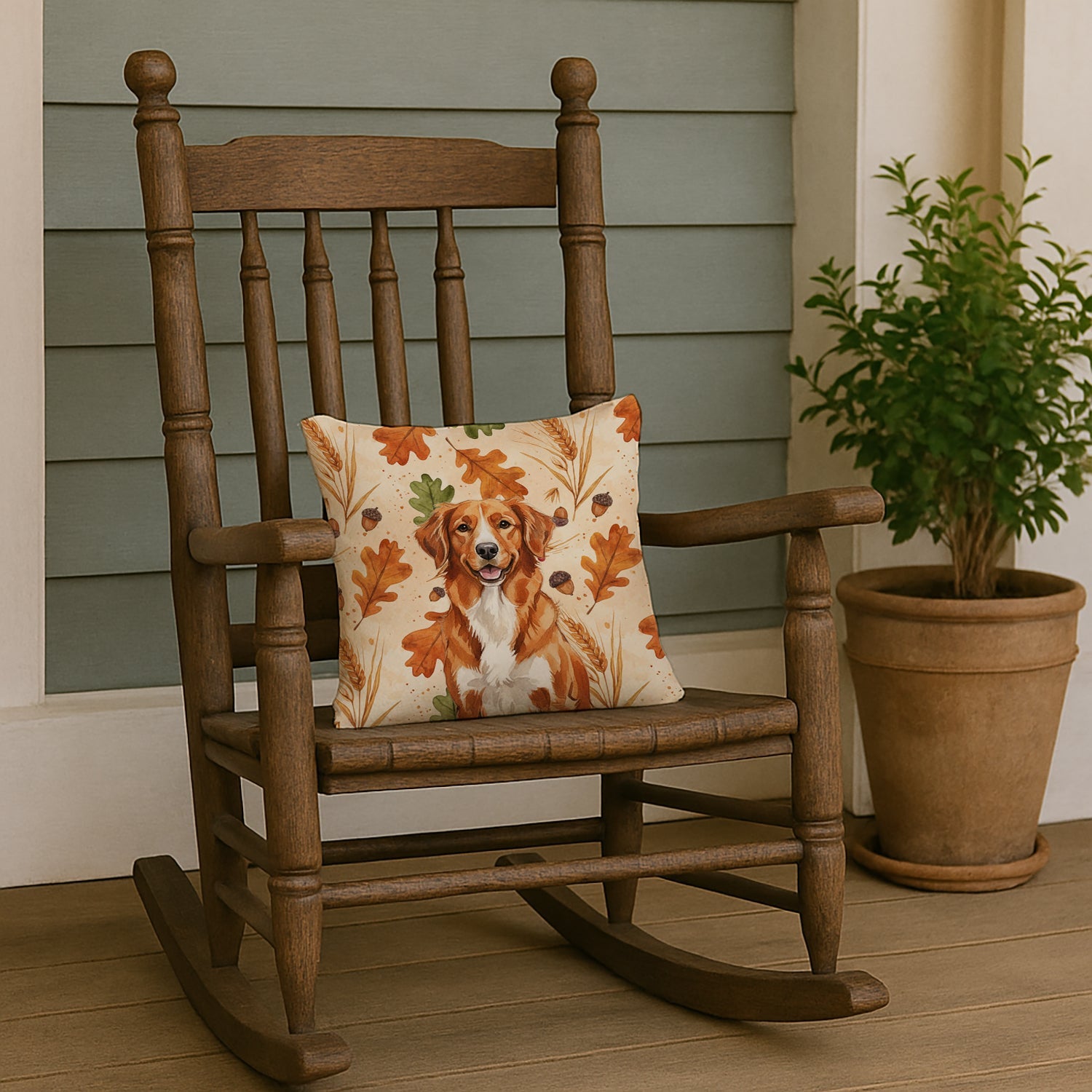 Orange Nova Scotia Duck Tolling Retriever Heirloom Fall Decorative Throw Pillow 14x14 Indoor Outdoor Accent Cushion, Fabric Cover with Insert for Sofa, Bed, Porch & Living Room