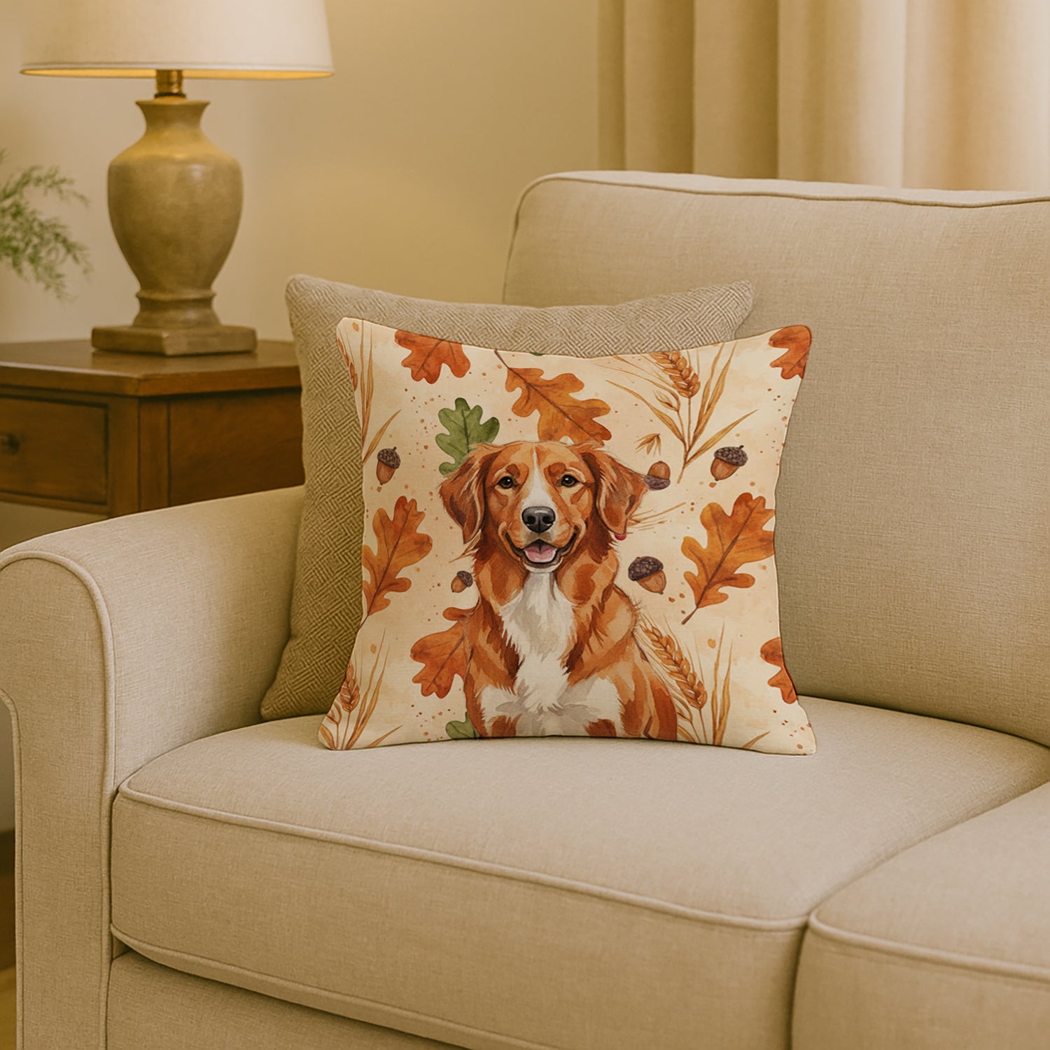 Orange Nova Scotia Duck Tolling Retriever Heirloom Fall Decorative Throw Pillow 18x18 Indoor Outdoor Accent Cushion, Fabric Cover with Insert for Sofa, Bed, Porch & Living Room