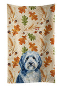 Blue and White Old English Sheepdog Heirloom Fall Kitchen Towel Velour Plush Front and Cotton Loop Back Machine Washable