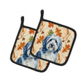 Blue and White Old English Sheepdog Heirloom Fall Pot Holder Set of 2 Heat Resistant Quilted Hot Pads 7.5 x 7.5 Inch, Insulated Kitchen Trivets for Cooking & Baking