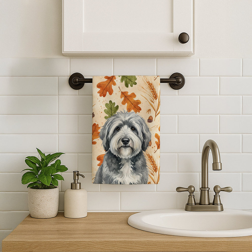 Gray and White Old English Sheepdog Heirloom Fall Kitchen Towel Velour Plush Front and Cotton Loop Back Machine Washable